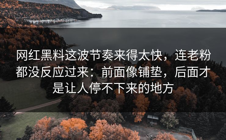 网红黑料这波节奏来得太快,连老粉都没反应过来:前面像铺垫,后面才是让人停不下来的地方 网红黑料这波节奏来得太快,连老粉都没反应过来:前面像铺垫,后面才是让人停不下来的地方
